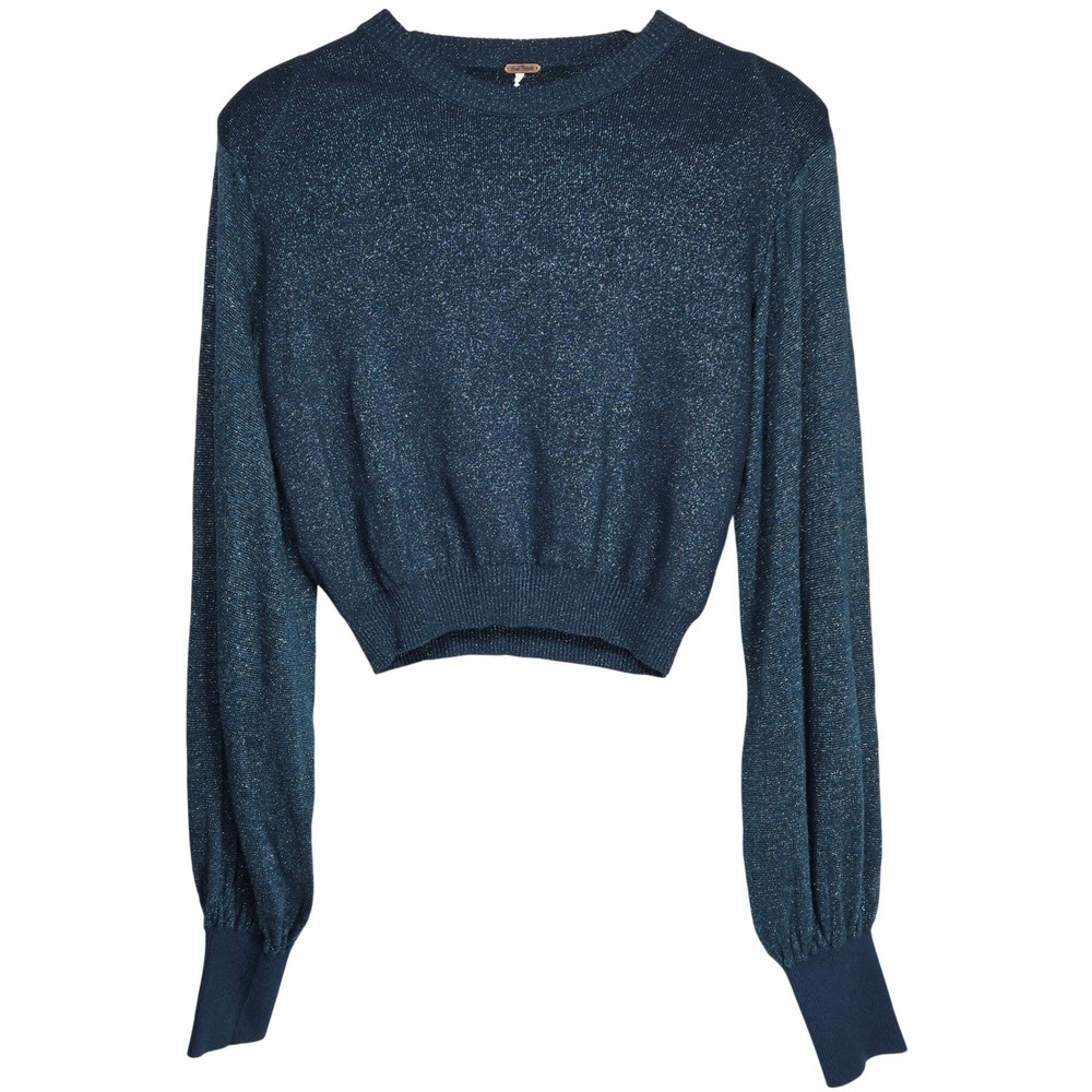 Free People Teal Blue Let It Shine Sweatshirt OB719485 Small